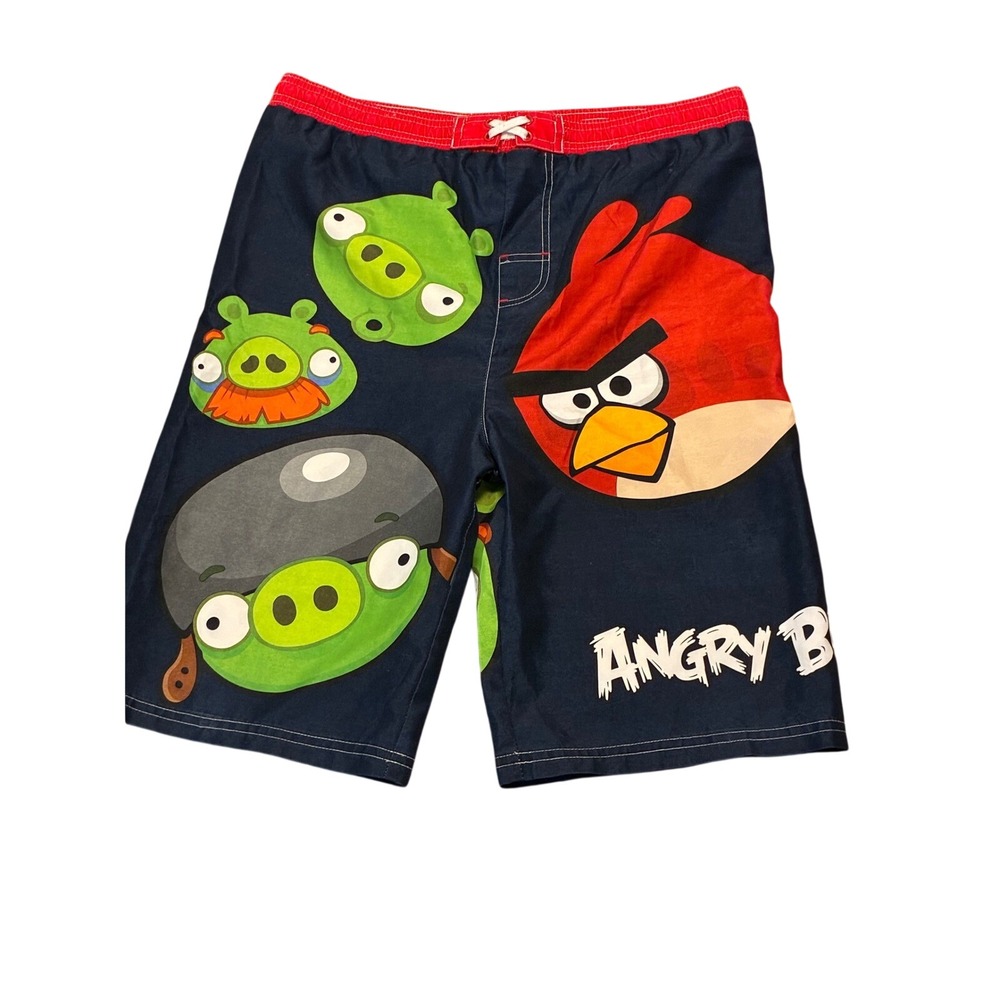 Angry Birds Kids Swim Trunks Navy Blue Red Board Shorts Mesh Lining Size M